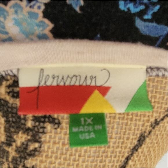 1X Modcloth Fervour 3/4 Sleeve Blue & Tan Floral Raglan T-shirt - Picture 4 of 4